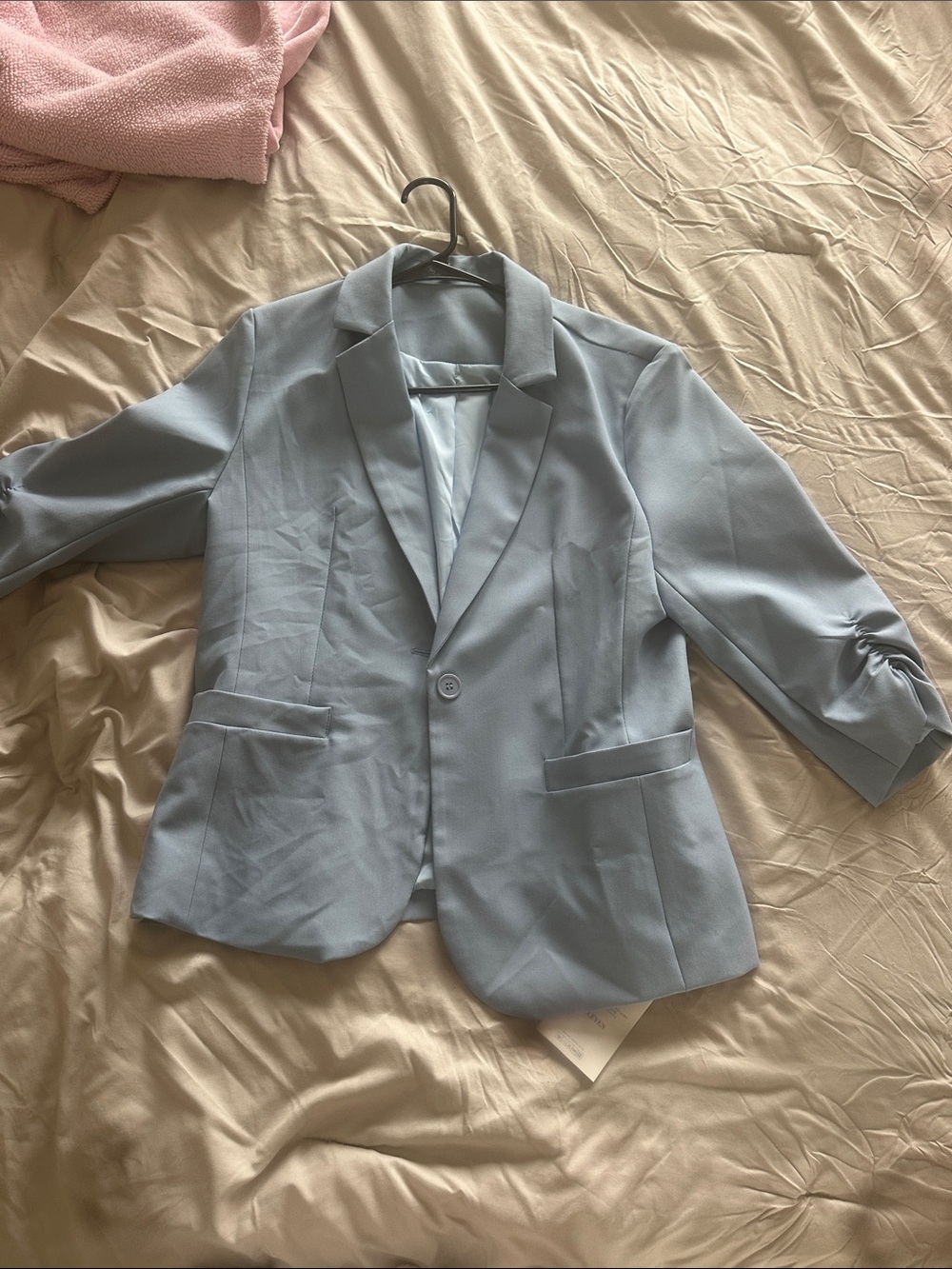 Light Blue Women's Blazer - Classic Single-Button Suit Jacket